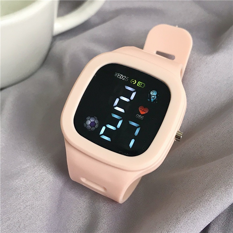 Đồng Hồ Điện Tử Mặt Vuông Có Đèn LED Với Dây Đeo Silicone Cho Nam Nữ