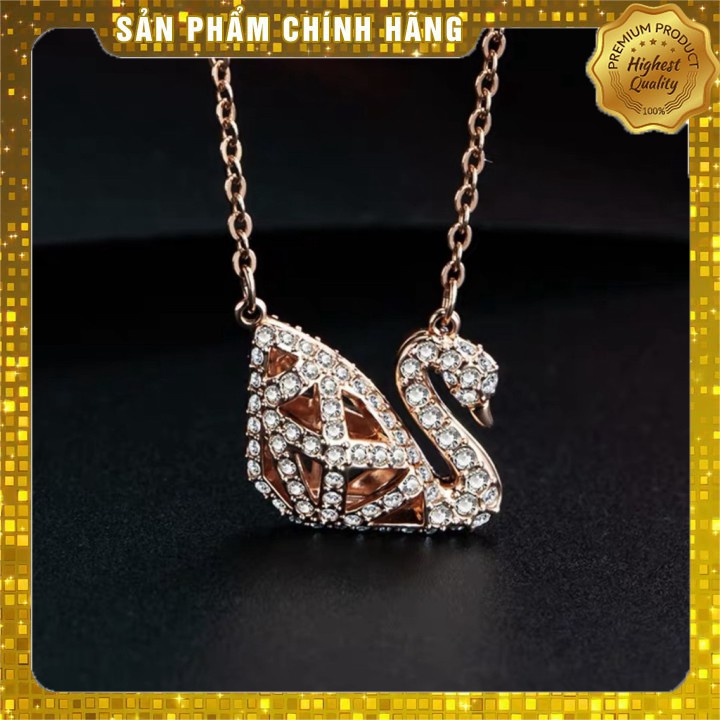 Dây Chuyền Nữ SWAROVSKI  FACET Mặt Thiên Nga 2 Mặt Đá Rose và Đá Đen, Dây Vàng Thời Trang Đeo Được 2 Mặt, Xinh lấp lánh