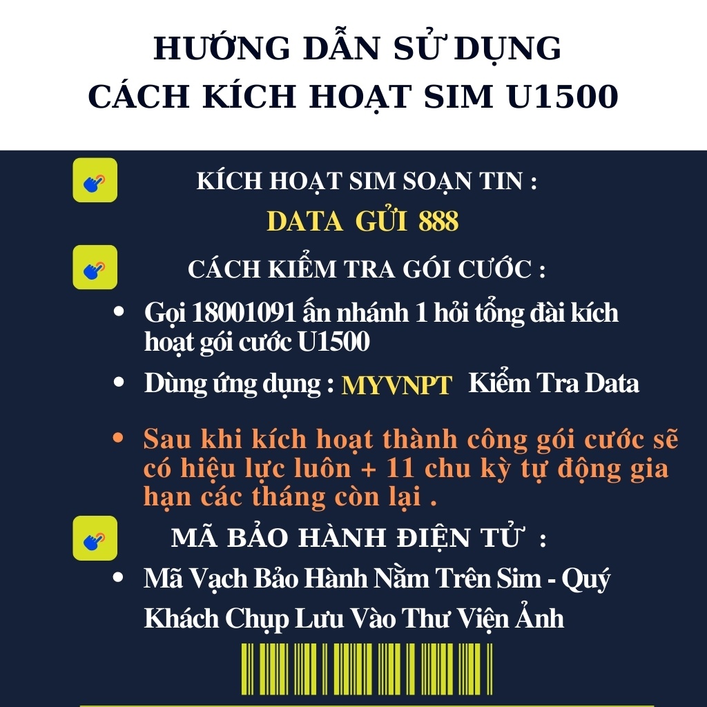 Sim Vina U1500 Miễn Phí Data Không Giới Hạn , Max Băng Thông 12 Tháng