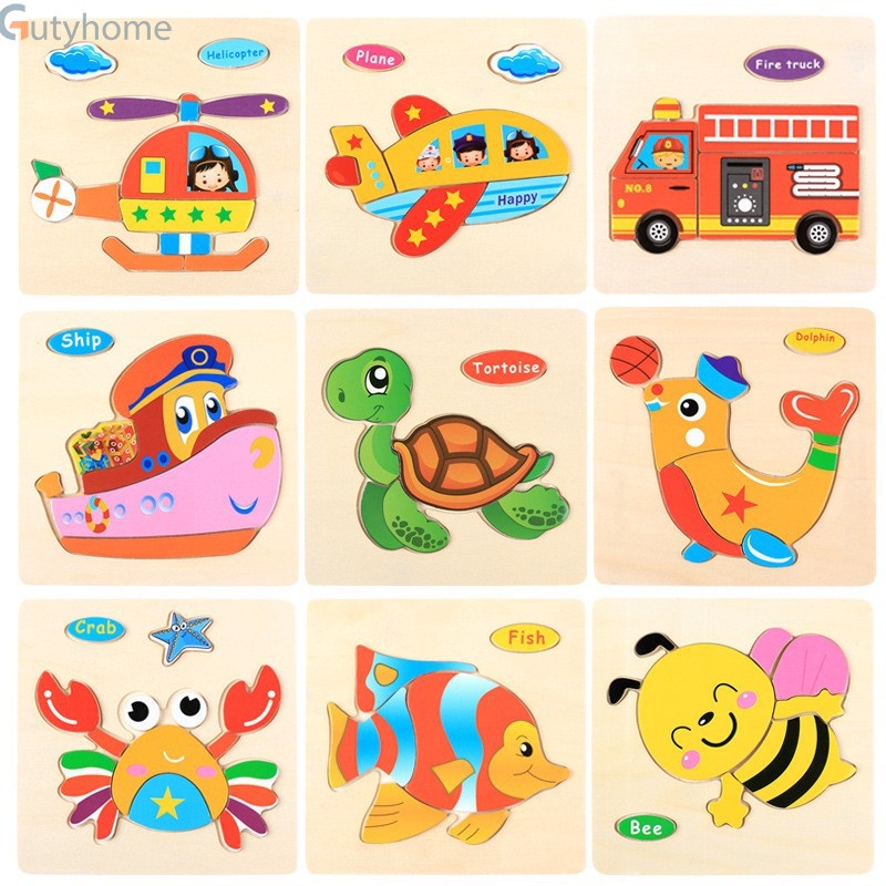 Tranh Ghép Bằng Gỗ Hình Đơn Giản Cho Bé - Phát triển tư duy, khả năng quan sát cho bé 1-3 tuổi, hình ngẫu nhiên