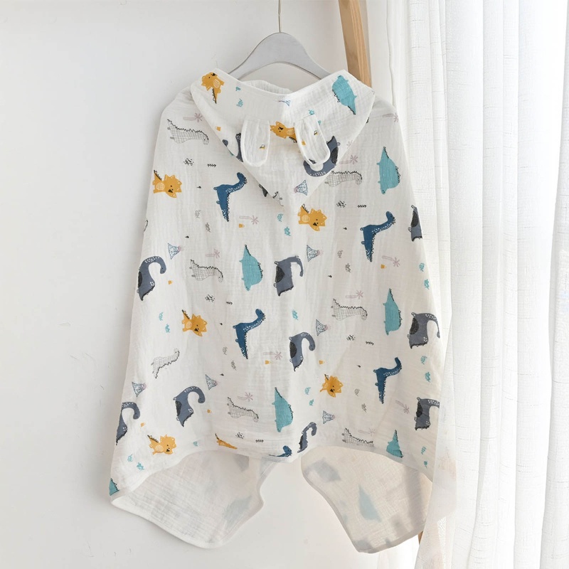 Khăn Choàng Tắm Cotton Mềm Mại In Họa Tiết Hoạt Hình Có Mũ Trùm Cho Bé