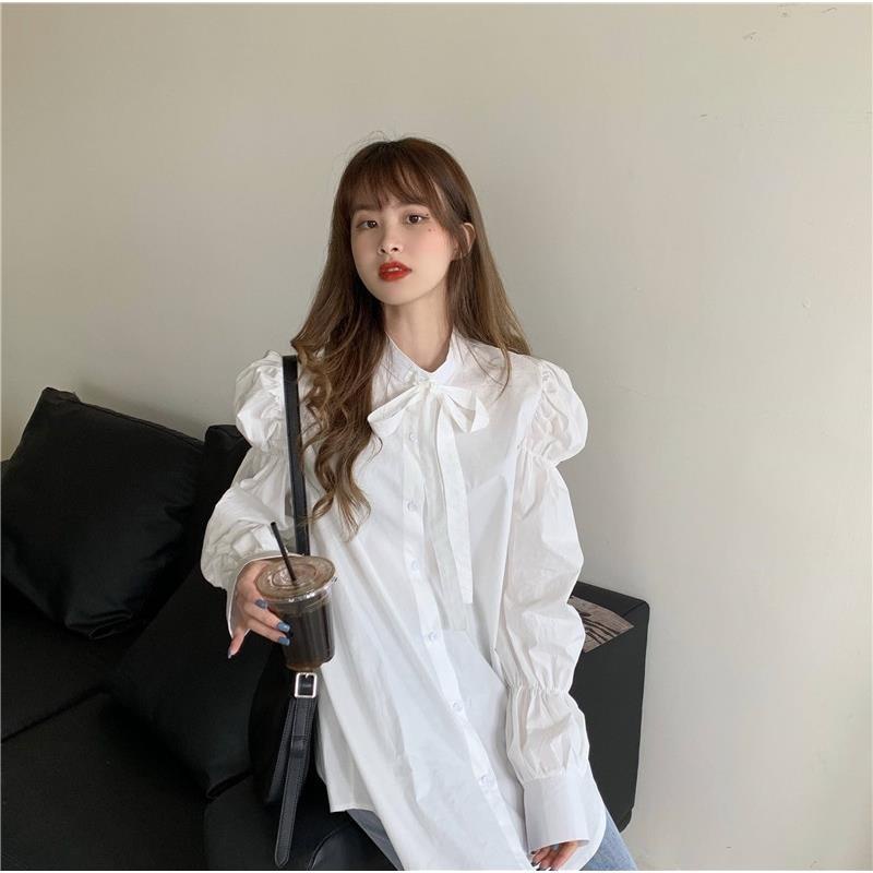 Bộ áo sơ mi thắt nơ + áo len không tay phong cách Hàn Quốc 2022