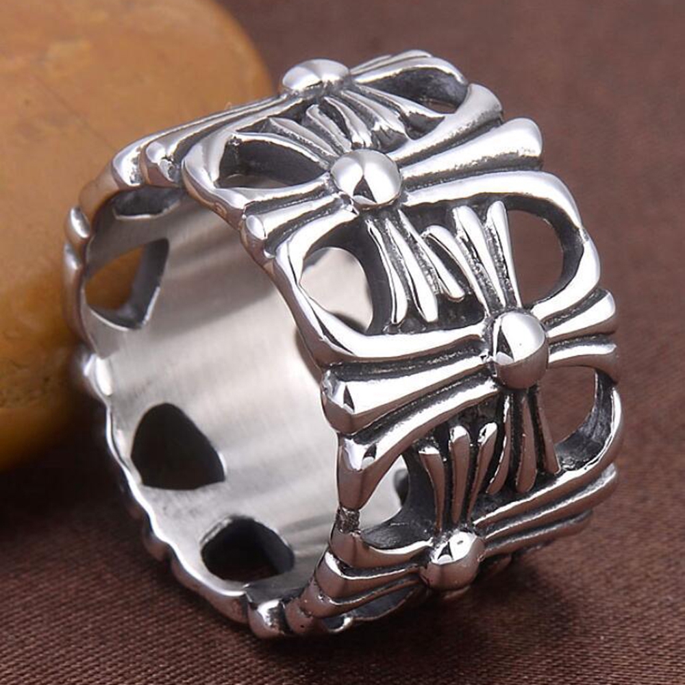 Nhẫn Thép Titan Hình Thánh Giá Phong Cách Retro Độc Đáo