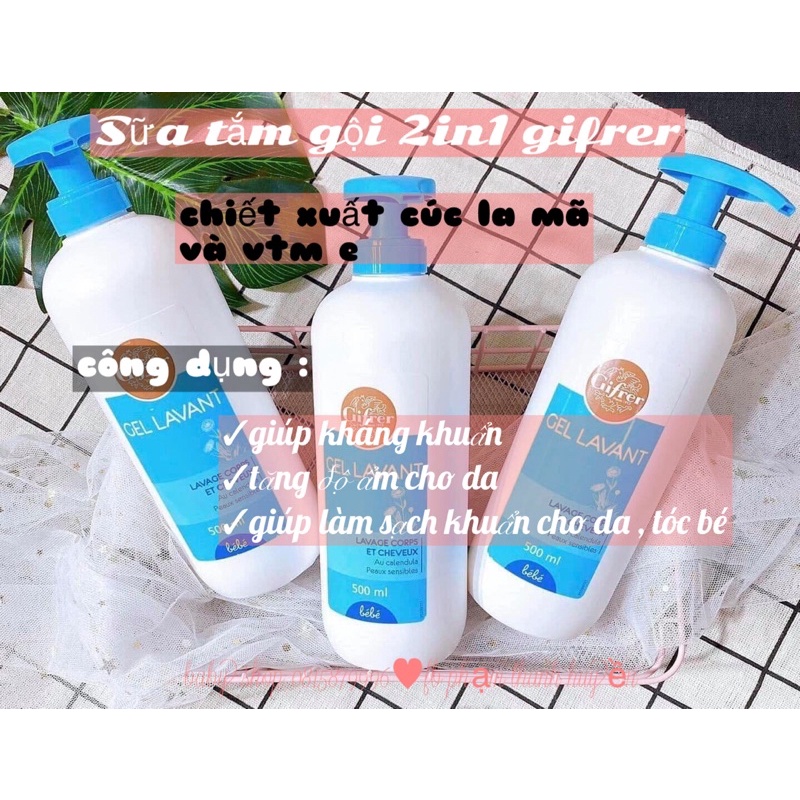 SỮA TẮM GỘI GIFRER GEL LAVANT 2 in 1(Chai 500ml) chiết xuất từ cúc vạn thọ - NHẬP KHẨU TỪ PHÁP