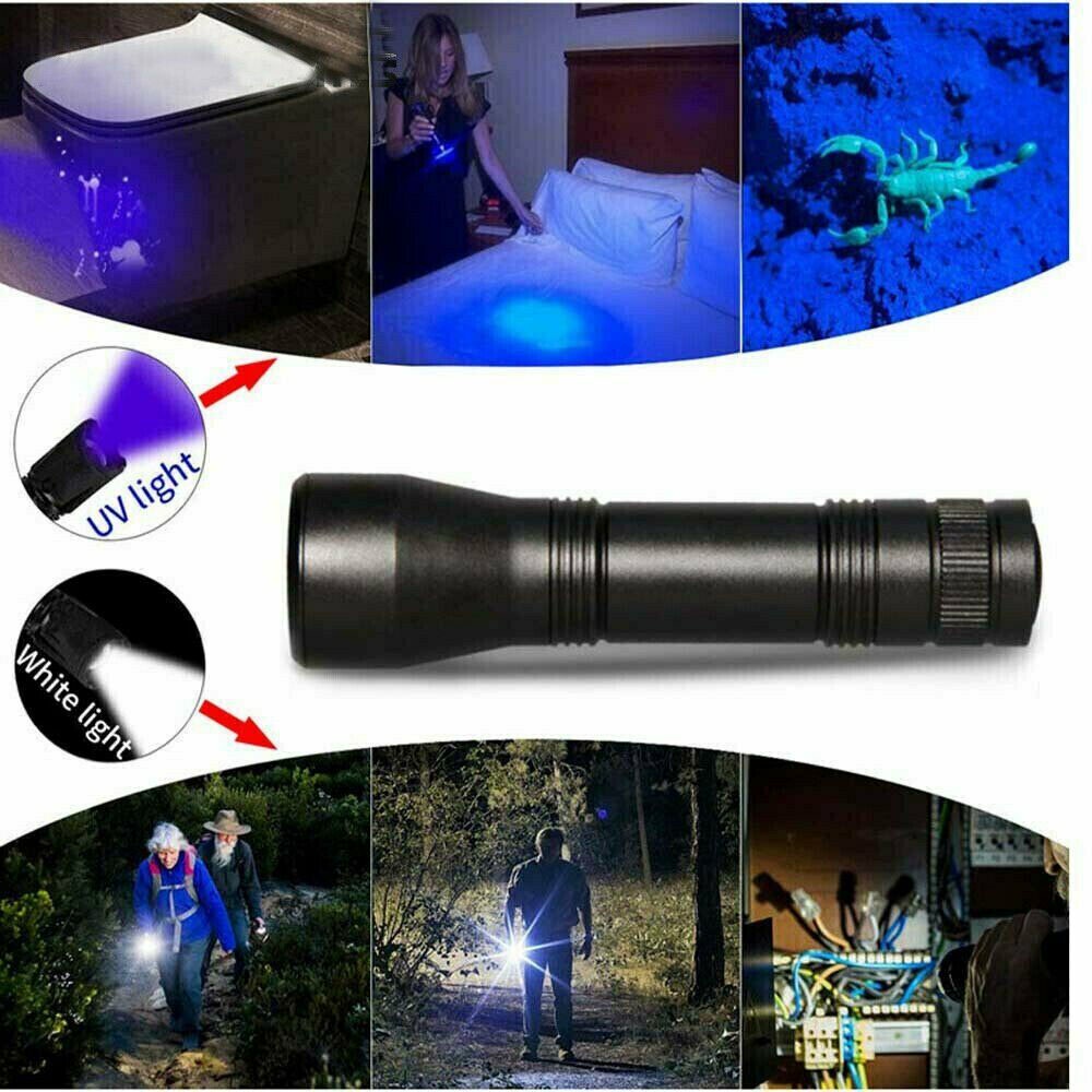 80000Lm LED UV Flashlight UV Light Torch 5Mode Zoomable 395nm Blacklight 18650