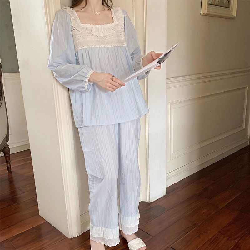 [ Order] Bộ đồ ngủ Pyjama dài tay mặc ở nhà tiểu thư có ren chất mát Ulzzang Hàn Quốc | BigBuy360 - bigbuy360.vn