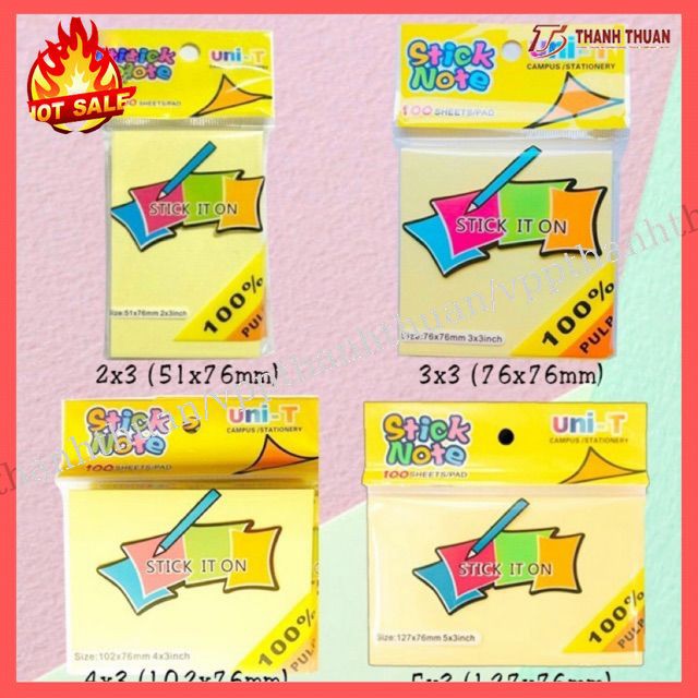 Giấy note vàng Uni-T 3x2 3x3 3x4 3x5