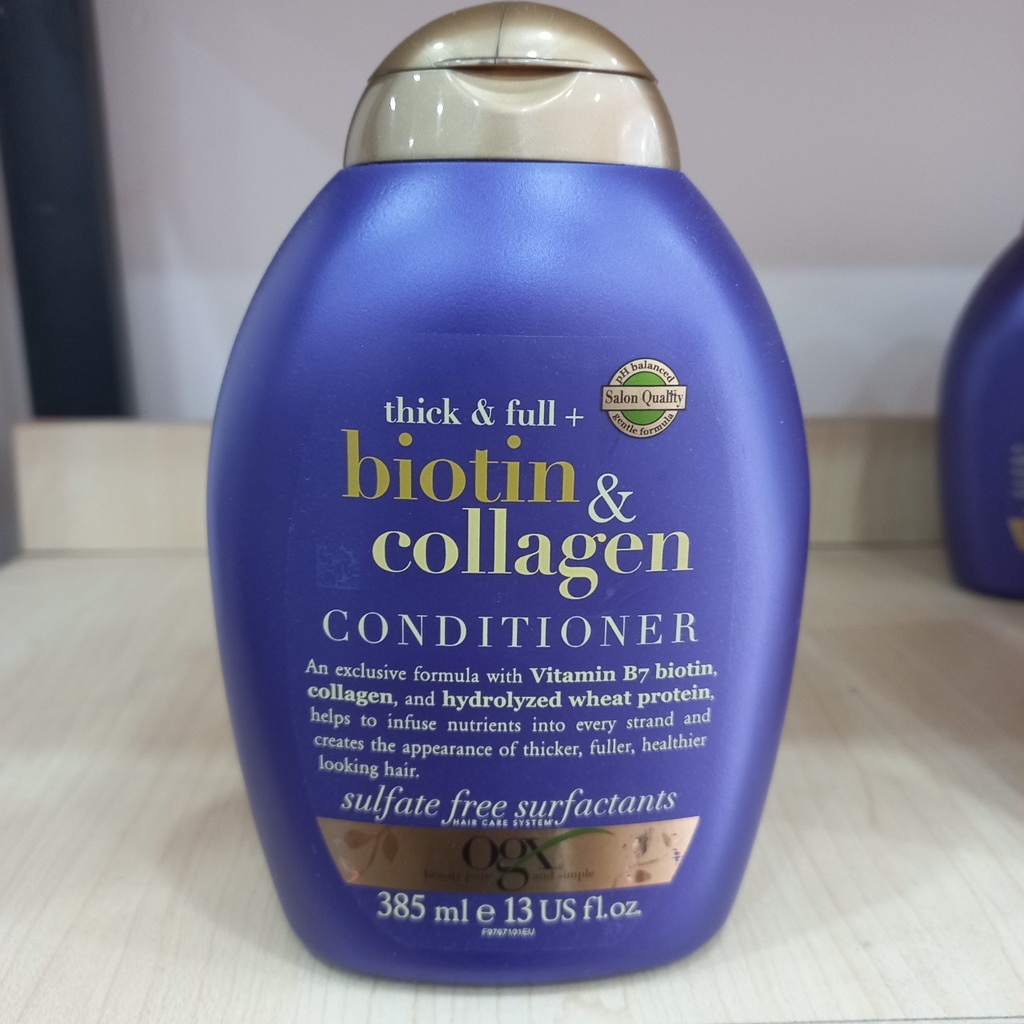Combo 2 chai dầu gội xả Biotin Collagen Thick & Full OGX 385ml dưỡng mọc tóc, giảm gãy rụng