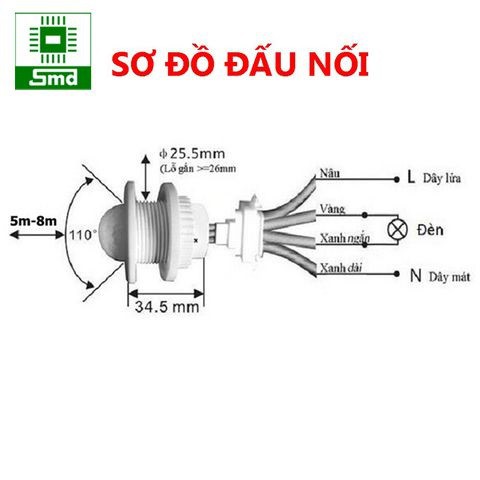 Công tắc cảm biến chuyển động hồng ngoại bật tắt đèn tự động 220V - Có điều chỉnh thời gian và độ nhạy