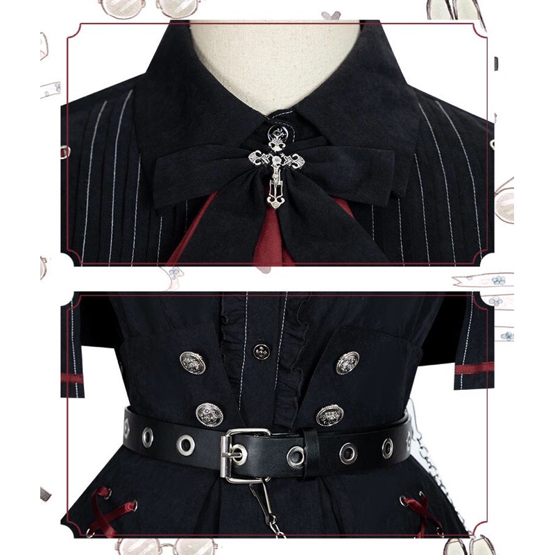 [Order] YAS0396-Set đồng phục quân đội Lolita thiết kế nơ đỏ kèm belt