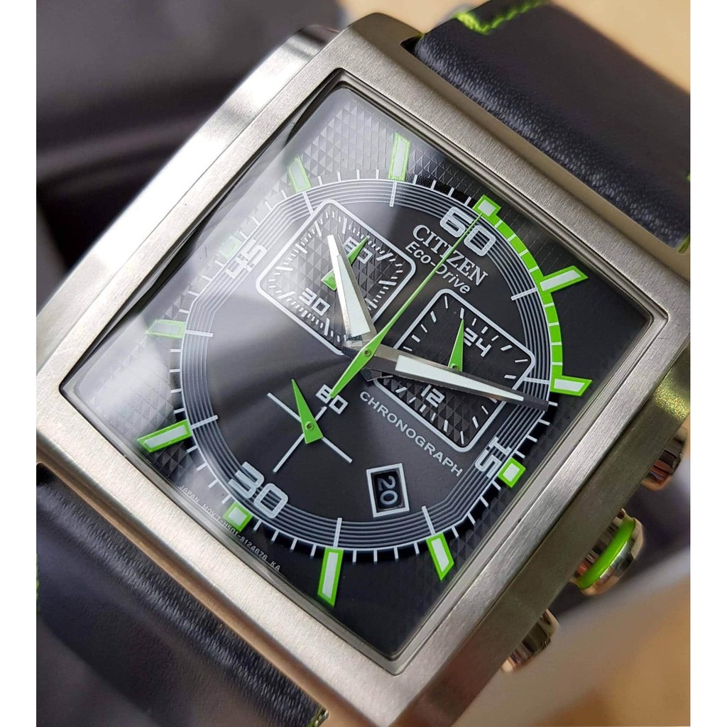 Đồng hồ nam Citizen Eco-Drive AT2210-01H chronograph - Viền luminos xanh lạ mắt