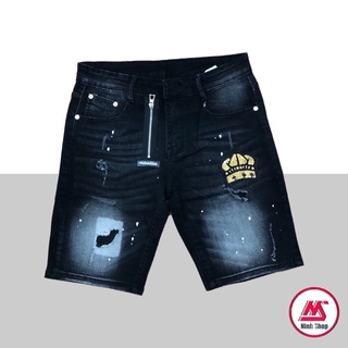 Quần short bò Dsquared2 khoá lệch thêu mác vương miện cực chất - Quần bò ngố