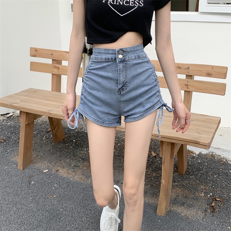 Quần Short Denim Lưng Cao Kiểu Retro Thời Trang Hàn Quốc Cho Nữ