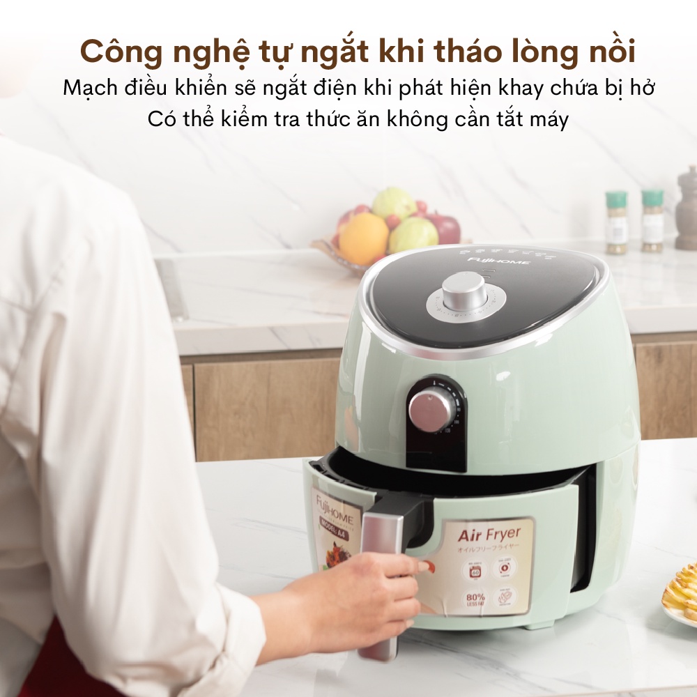 Nồi chiên không dầu 5 Lít nhập khẩu Nhật Bản Fujihome tự ngắt tiết kiệm điện, nồi chiên k dầu cơ 5 L chống dính cao cấp