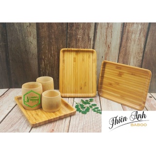 Khay gỗ tre hình chữ nhật, khay để cốc chén - phụ kiện trang trí - KT 40 x 29cm