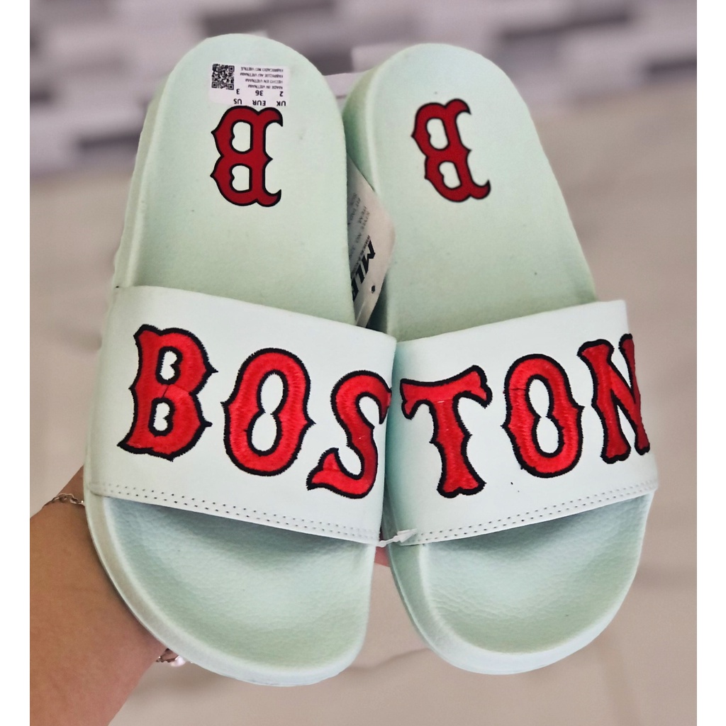 Dép unisex 𝐌𝐋𝐁 𝐁𝐎𝐒𝐓𝐎𝐍 ❤️FREESHIP + Hộp❤️ dép mlb quai ngang thể thao nữ Thêu nỗi Boston nhiều màu