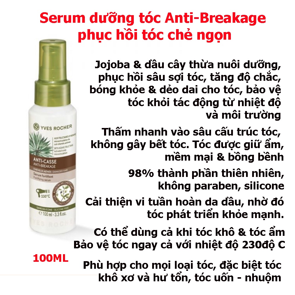 TINH CHẤT DƯỠNG TÓC YVES ROCHER ANTI-BREAKAGE SERUM/ SOOTHING SERUM 100ML