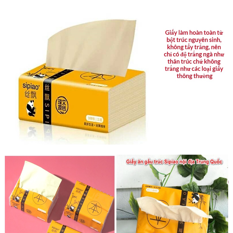 [30 gói]Bịch giấy ăn gấu trúc Sipiao cao cấp siêu dai loại 300 tờ/gói - Khăn giấy Sipao kích thước 175x120x3mm