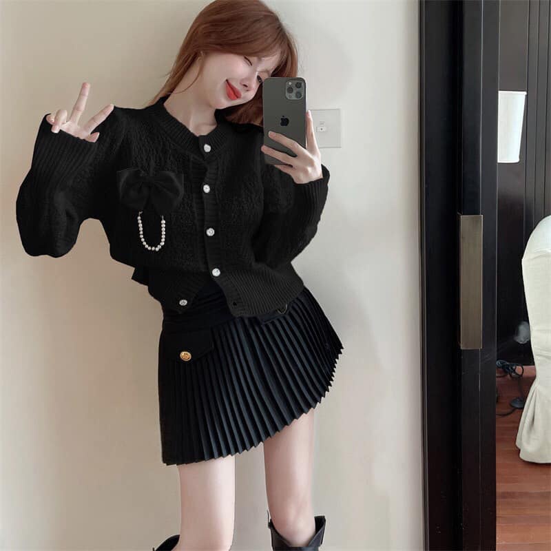 ÁO len sần cài nơ cúc ngọc 3 màu xinh xắn