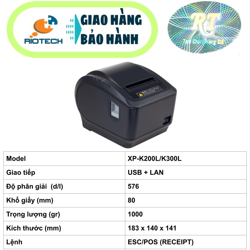 [RIOTECH XPRINTER XP-K200L] Máy in nhiệt để bàn (hóa đơn)