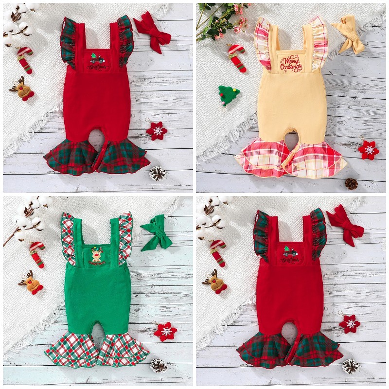 Body bé gái bộ đồ sơ sinh từ 3 đến 36 tháng bodysuit liền thân mùa hè Sát Nách In Họa Tiết Giáng Sinh Dễ Thương quần áo cho bé trẻ em