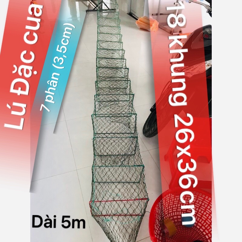 Lú bắt cua, dài 5m(vành 26x36cm). mắt lưới 7p(3,5cm)