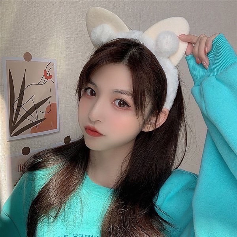 Cài tóc băng đô mèo bông cute skin care rửa mặt