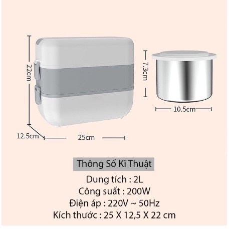 Hộp Cơm Hâm Nóng 3 Tầng - Hộp Cơm Văn Phòng Kèm 4 Hộp inox
