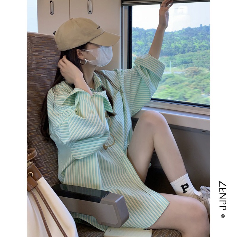 Áo Sơ Mi Cổ POLO Dáng Rộng Họa Tiết Kẻ Sọc Thiết Kế Mới Thời Trang Xuân Hè Cho Nữ