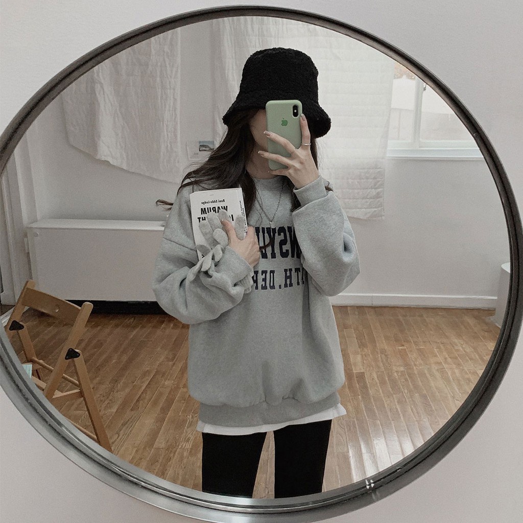 Áo nỉ Peppermint 39062 tay dài cổ tròn in chữ phong cách thời trang cá tính