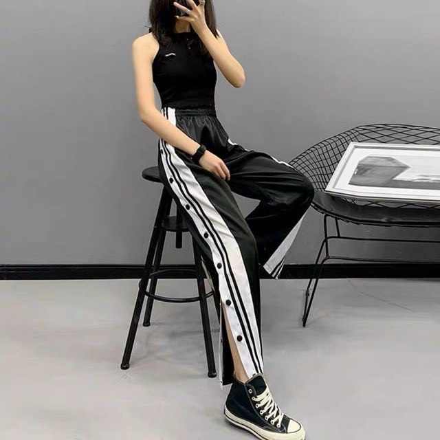 QUẦN SUÔNG UNISEX NAM NỮ XẺ TÀ PHỐI 16 NÚT ỐNG RỘNG SUÔNG CỰC HOT