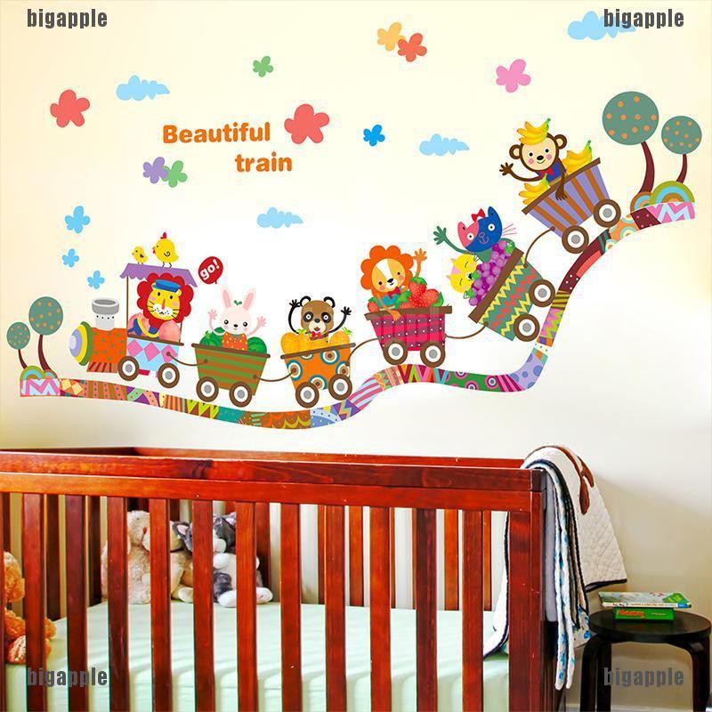 Sticker Dán Tường Hình Sở Thú / Tàu Lửa Hoạt Hình Dễ Thương Cho Trẻ Em diy