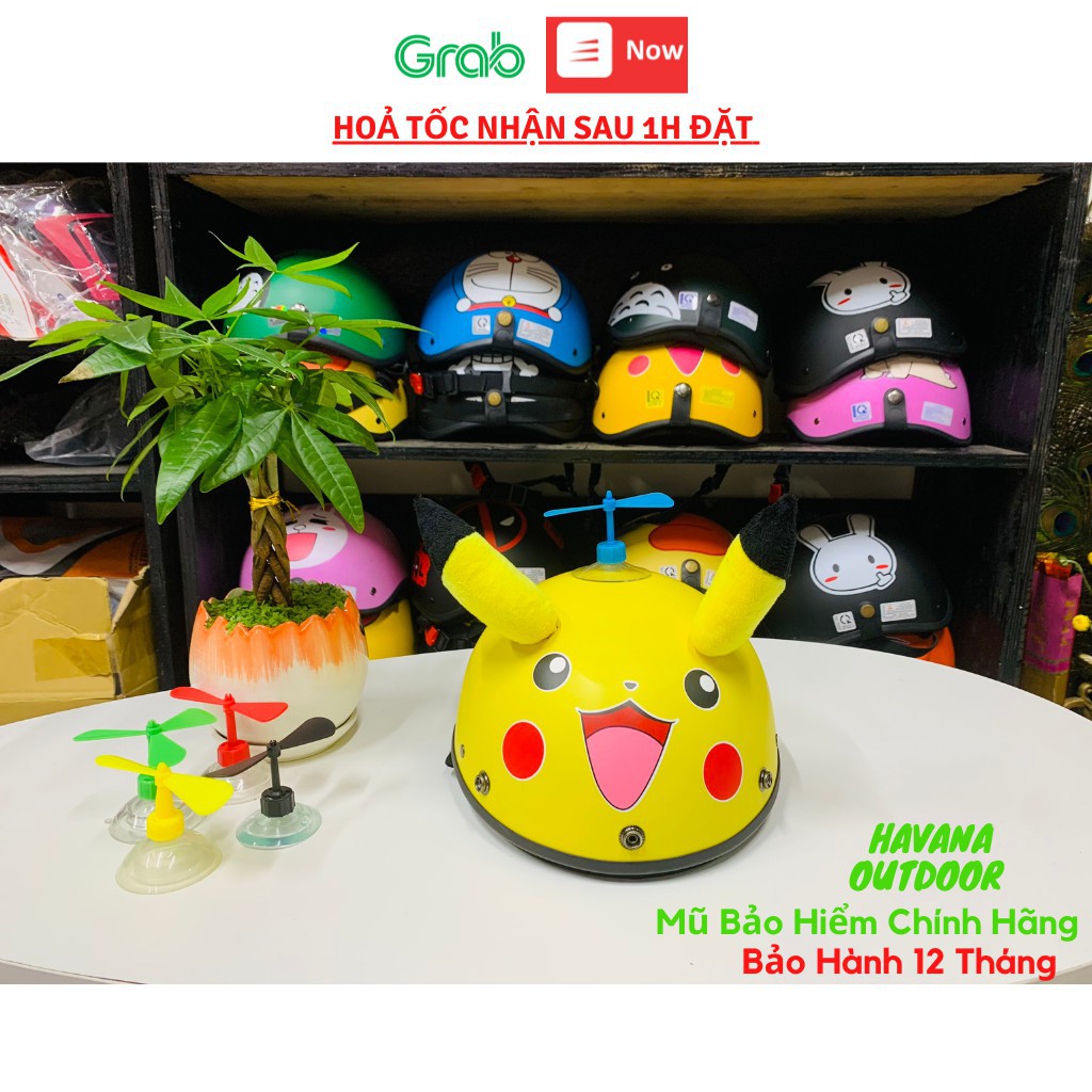 Mũ Bảo Hiểm Nửa Đầu 1/2 Pikachu Có Tai Kèm Chong Chóng +Kính Phi Công|Mũ Nhựa ABS Độ Bền Cao - BH 12 Tháng Sử Dụng