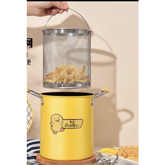 NỒI CHIÊN NGẬP DẦU CON VỊT VÀNG kèm rổ lọc dầu siêu cute  - Nồi chiên gà rán, khoai tây hình con vịt vàng 18cm 🐣