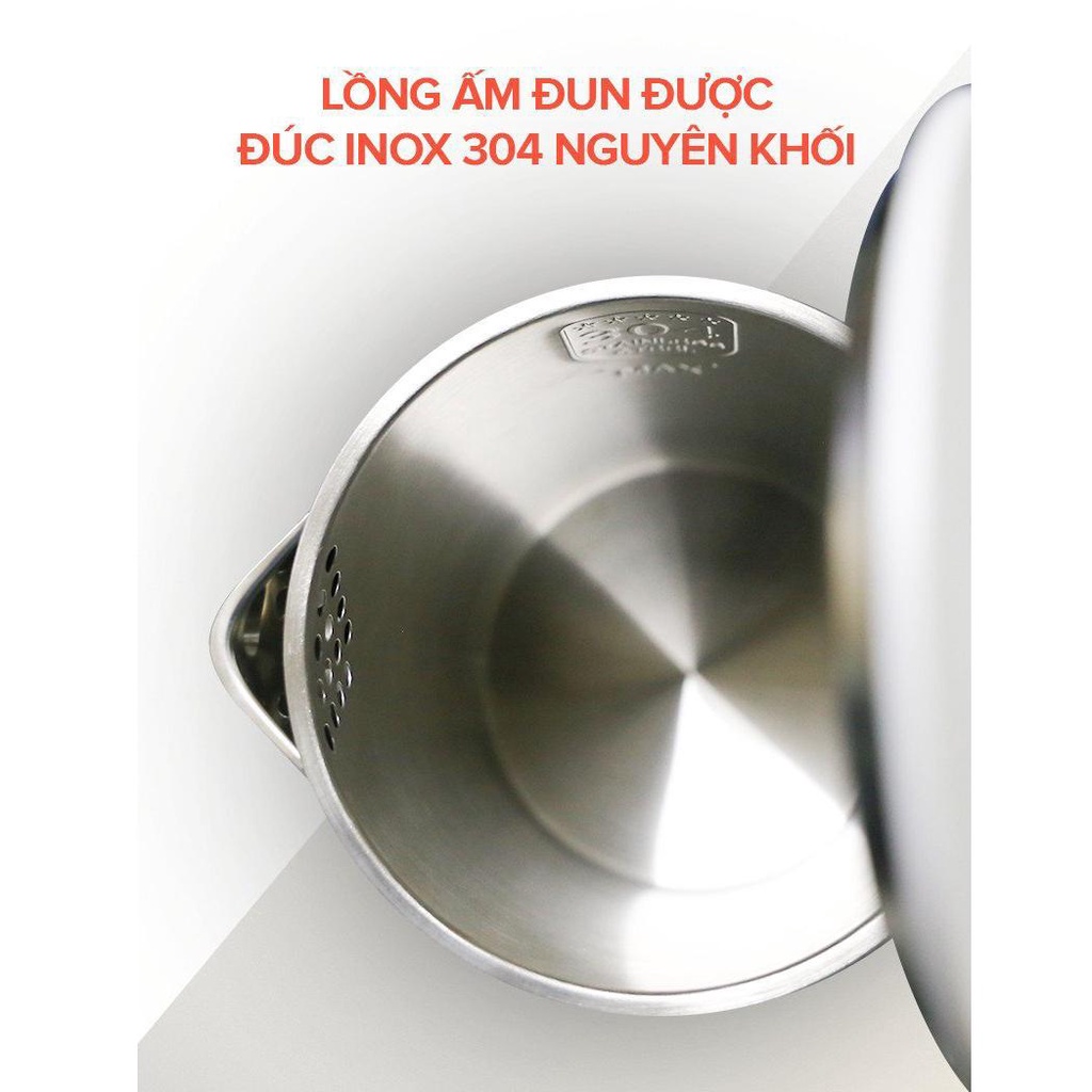 Ấm siêu tốc 2 lớp 1.5L Tsuki TS-DS01-W lòng ấm bằng inox 304 đúc nguyên khối, tự ngắt điện an toàn khi đun cạn nước