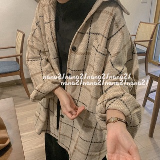 Sơ mi dạ kẻ oversize