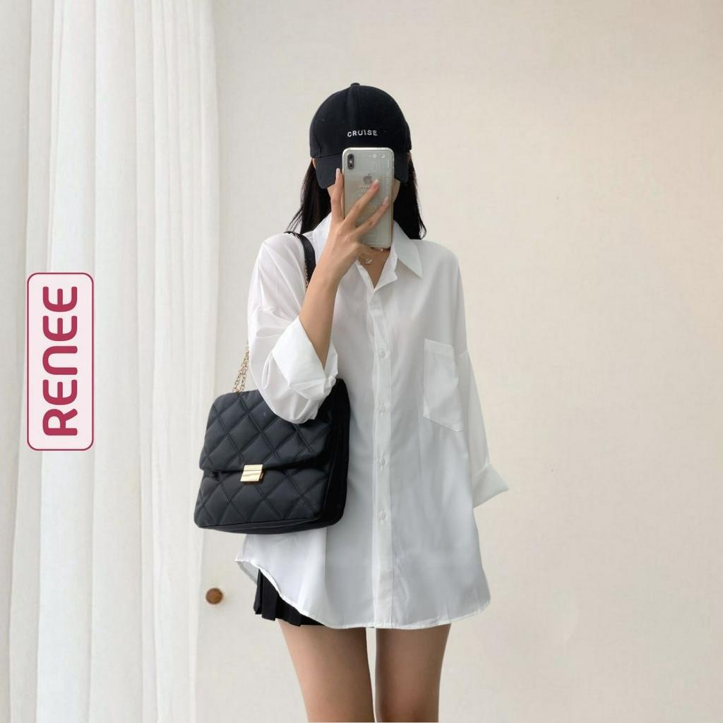 Áo sơ mi trắng nữ form rộng tay dài có túi chất lụa hàn chống nhăn thời trang nữ AS75
