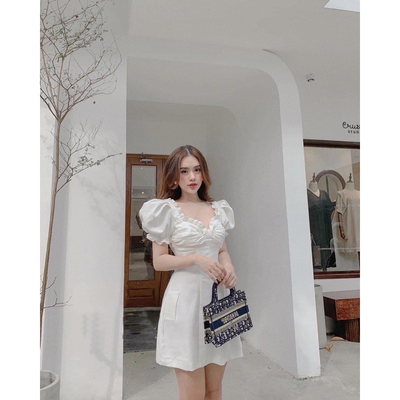 [Mã WASTMAY giảm 15% tối đa 30K đơn 150K] Đầm tay bồng xếp li ngực viền bèo | BigBuy360 - bigbuy360.vn