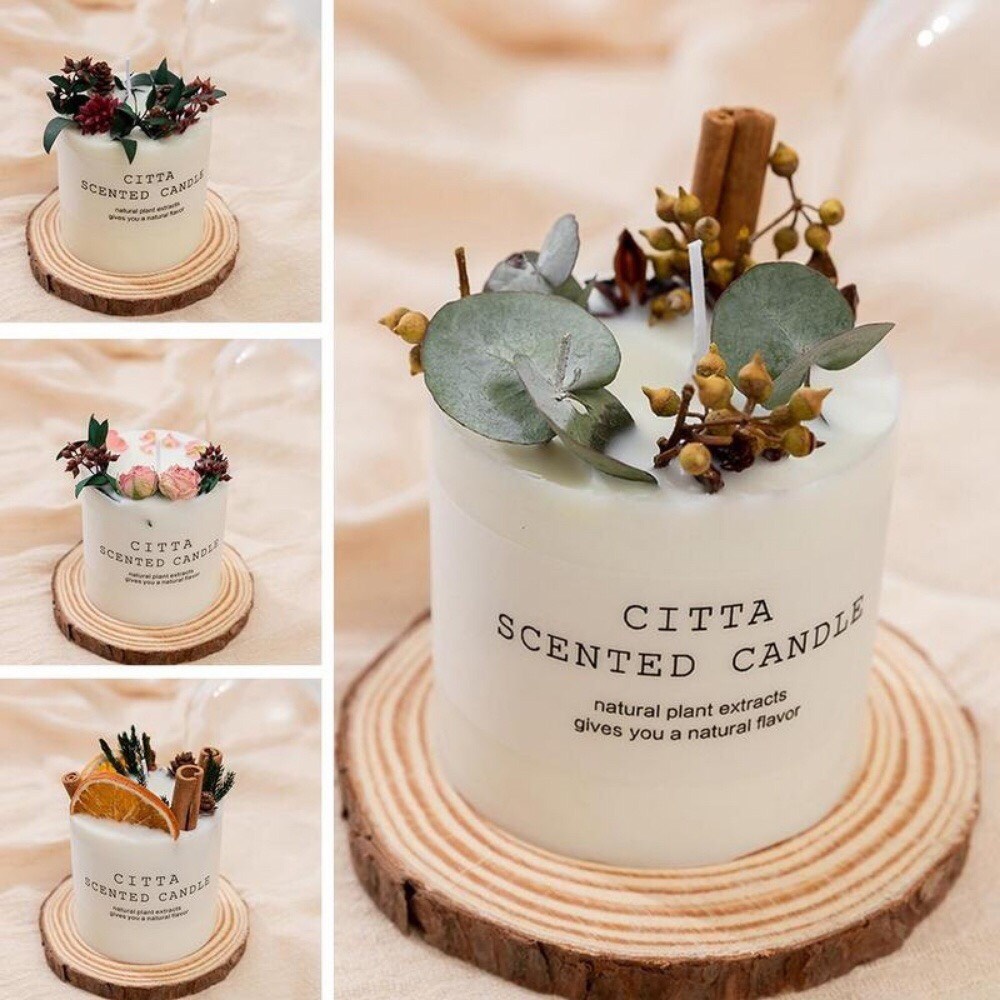 Nến thơm phòng hoa khô tự nhiên sáp đậu nành an toàn không khói tăng kèm đế gỗ