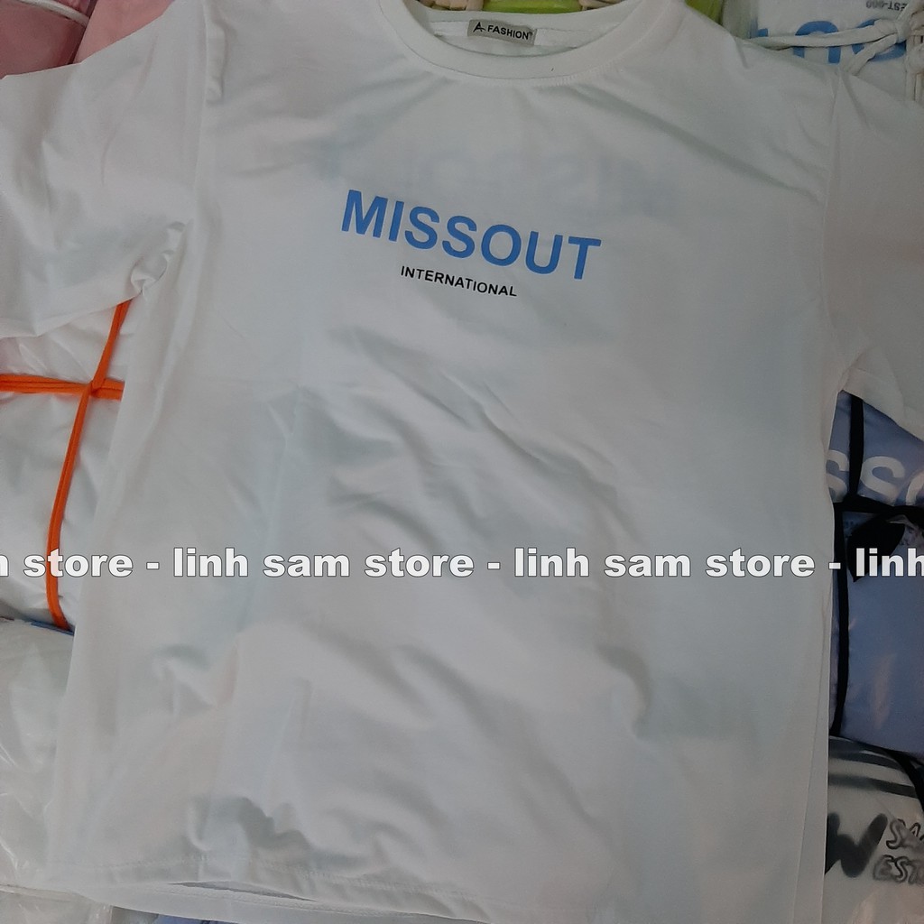 Áo thun nữ tay lỡ freesize phông form rộng dáng Unisex, mặc lớp, nhóm, cặp in chữ missout LOGO SIGN