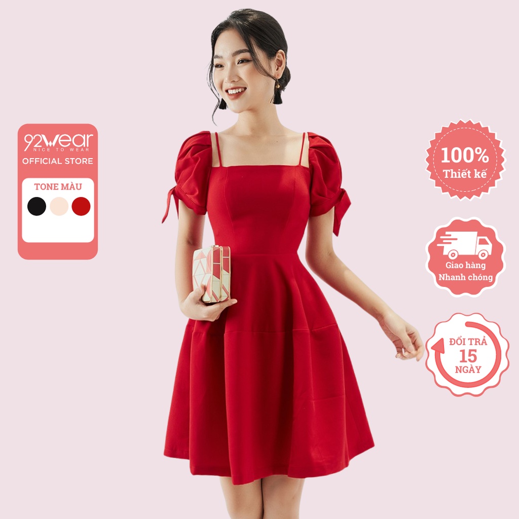 Váy xòe tay bồng 92WEAR thiết kế công sở dự tiệc DEA1685