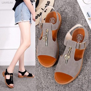 Giày sandal hở ngón gót thấp dày màu trơn phối khóa kéo kiểu Hàn Quốc thời trang mùa hè mới dành cho nữ