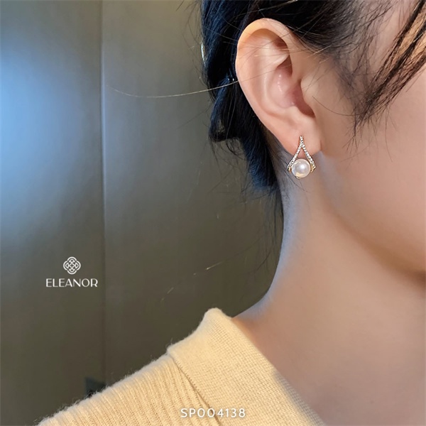 Bông tai nữ ngọc trai nhân tạo Eleanor Accessories đính đá cao cấp phụ kiện trang sức 4138