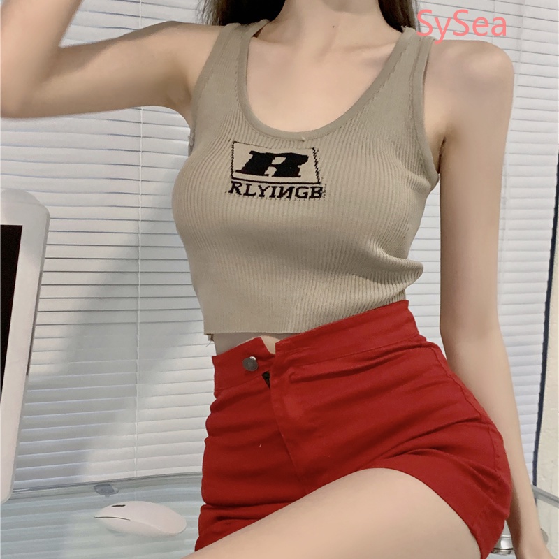 Áo Hai Dây Dệt Kim Thêu Chữ Quyến Rũ Thời Trang Hè Cho Nữ