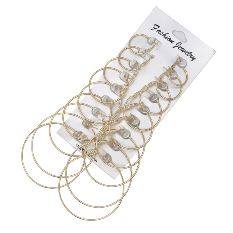 Bộ 6/ 9/ 12 đôi bông tai mạ vàng/ bạc dạng vòng phong cách steampunk cổ điển dành cho nữ