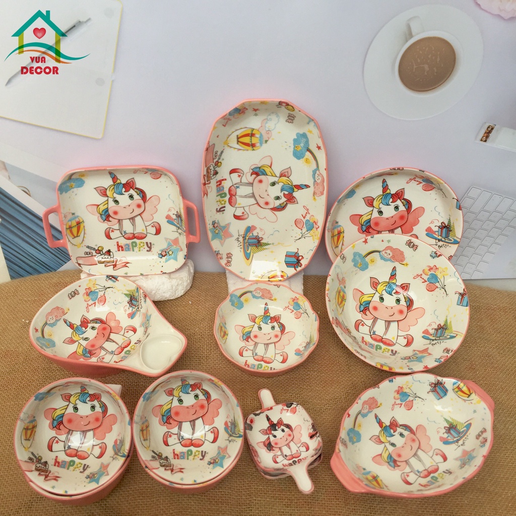 Set Chén Bát Decor  Ngựa Hồng Pony  siêu đáng yêu S117