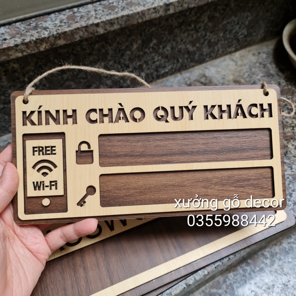 Bảng Thông Tin Wifi bằng Gỗ Handmade trang trí Decor Shop, Cửa Hàng
