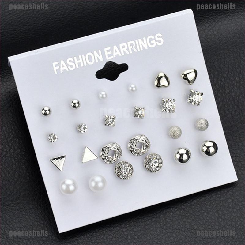 Set 12 Hoa Tai Đính Đá Sang Trọng Cho Nữ