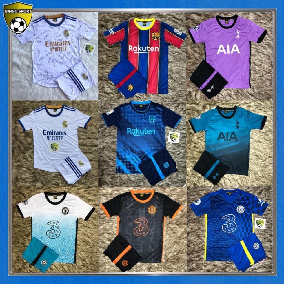 Quần Áo Bóng Đá CLB TÖTTENHAM, REAL MADRID, BARCELONA, CHELSEA - Thun Lạnh Logo Thêu Nổi Mẫu Mới 22-23 BINGO SPORT *