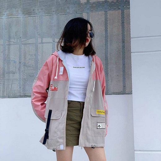 Áo Khoác Nhẹ Nữ Màu Hồng Chất Liệu Kaki 2 Lớp Lót Dù Nón To Che Nắng Logo Thêu Form Rộng Thoải Mái Đi Chơi [NEW UNISEX]